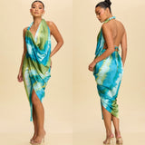 Amber tye dye cowl satin dress