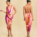 Amber tye dye cowl satin dress