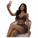 Mineral Wash Fringe Skirt Set