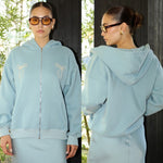 Blue zipper ribbon sweater