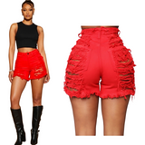 Red Distressed Shorts