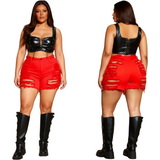 Red Distressed Shorts
