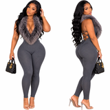 Fur Lace Up Jumpsuit