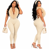 Fur Lace Up Jumpsuit