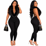 Fur Lace Up Jumpsuit