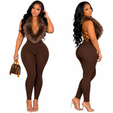 Fur Lace Up Jumpsuit