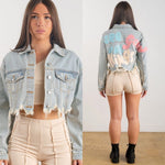 See the good in all things denim crop jacket