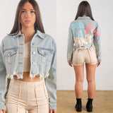 See the good in all things denim crop jacket