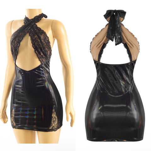 Glossy lace halter dress