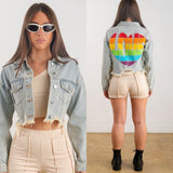 Rainbow love heart denim jacket