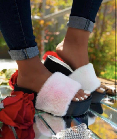 Fur platform sandals