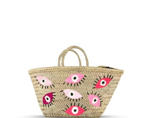 Small Pink evil eye straw bag