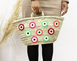 Small evil eye straw bag