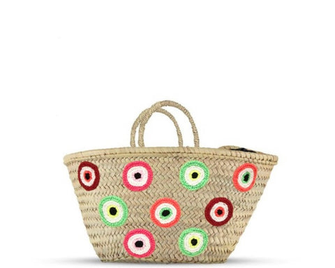 Small evil eye straw bag