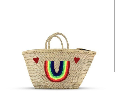 Rainbow double heart straw purse-Small